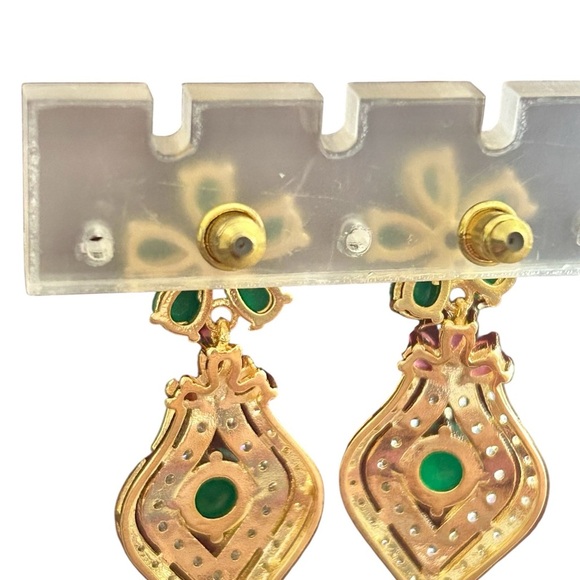 Gold, Green & Pink Statement Drop Earrings NEW! - Picture 2 of 4